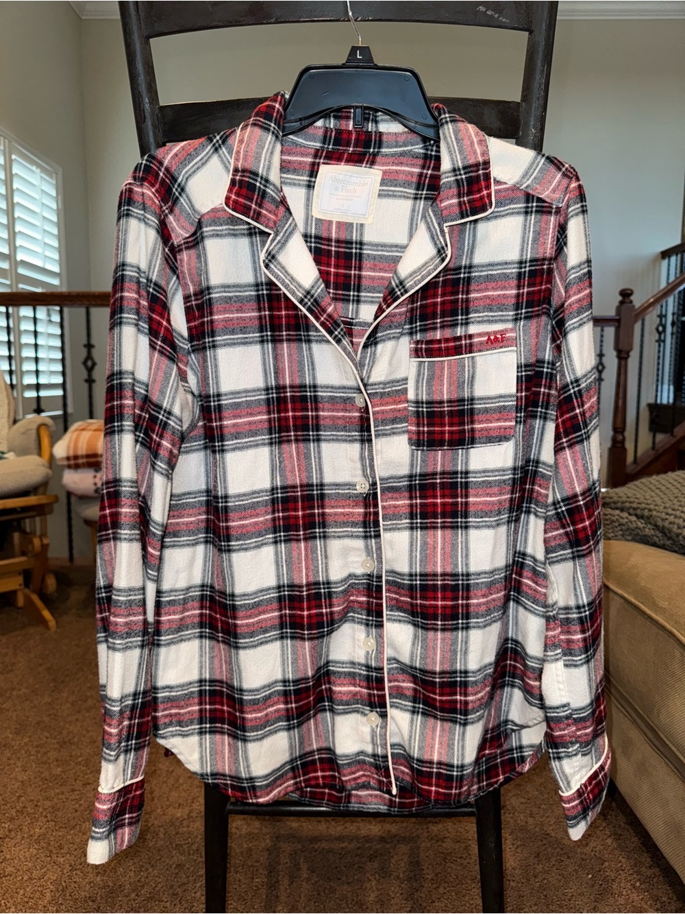 Abercrombie & Fitch Unisex Red & Black Plaid Button-Up Pajama Set